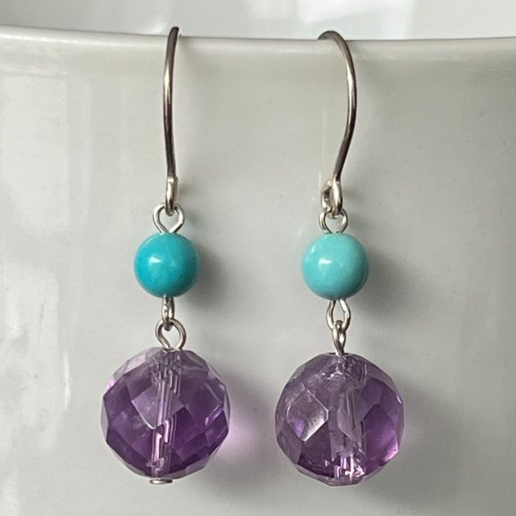 Artisan 925 Sterling Silver Semi Precious Stone Earrings, Amethyst Earrings - Picture 3 of 4